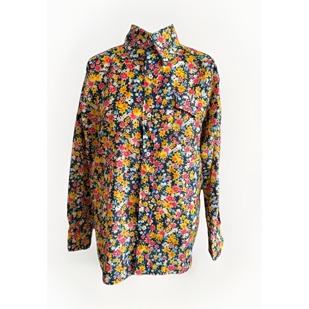 Vtg SKYR Men Disco Club Shirt size L Nylon Floral Scandia